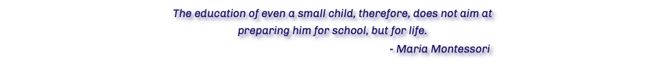 The education of even a small child, therefore, does not aim at preparing him for school, but for life. - Maria Montessori